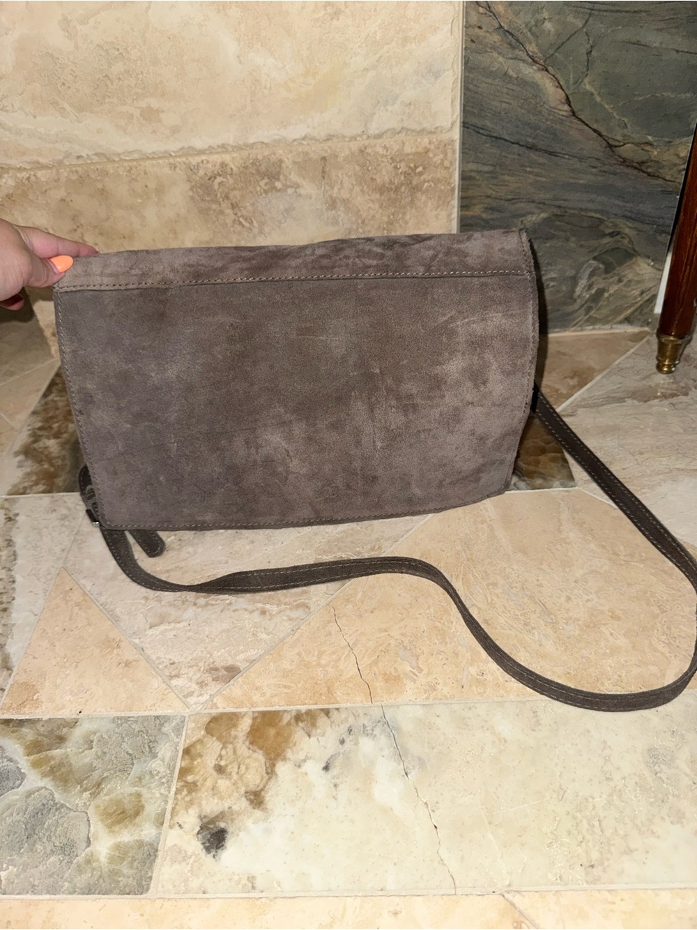 Zara Trafaluc Suede Leather Colorblock Crossbody Messenger Bag Brown Taupe